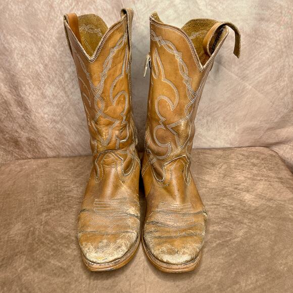 Vintage 70s Levi's Orange Tab Leather Calf High Walking Cowboy Boot Embroidered - Picture 4 of 9